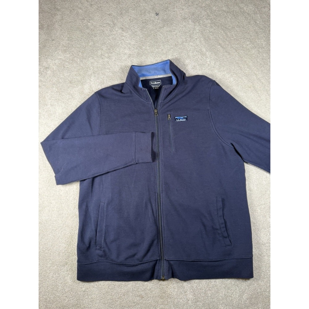 LL Bean Full-Zip Large Reg Navy Blue Comfort Stretch Pique Sweater 513823 - Picture 5 of 10